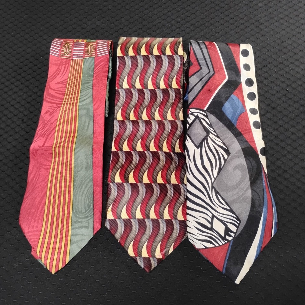 Albert Nipon Geometric Design Neckties Lot Of 3 Funky Fresh‎ Cool - N